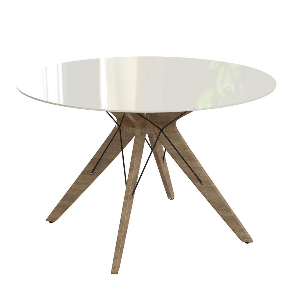 Mesa de Jantar Redonda com Tampo de Vidro Austin Off White e Freijó 120 cm