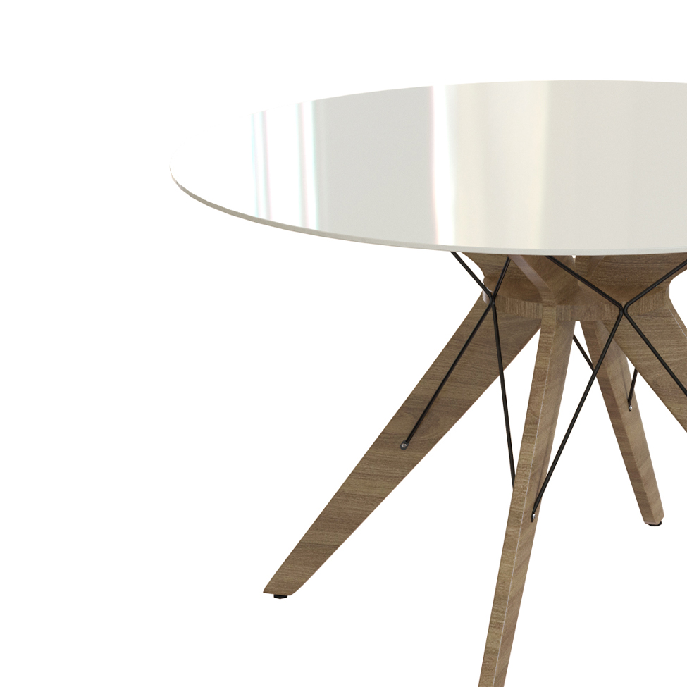 Mesa de Jantar Redonda com Tampo de Vidro Austin Off White e Freijó 120 cm