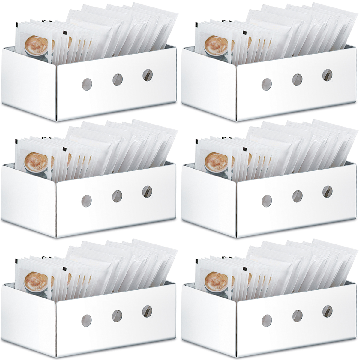 6 Suportes Para Sachês Aço Inox Porta Saches Açúcar Adoçante