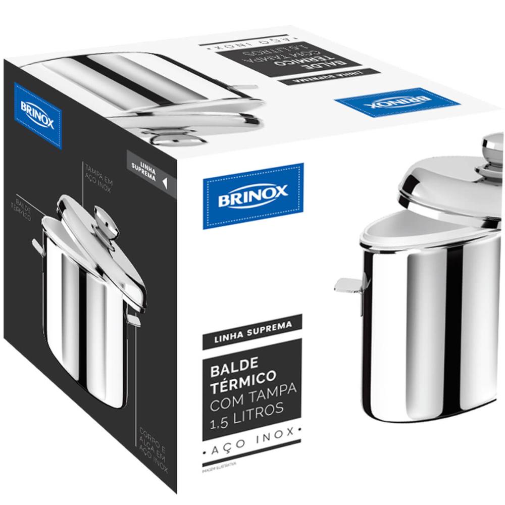 Balde Térmico para Gelo Com Tampa Brinox 1,5 Litros Inox