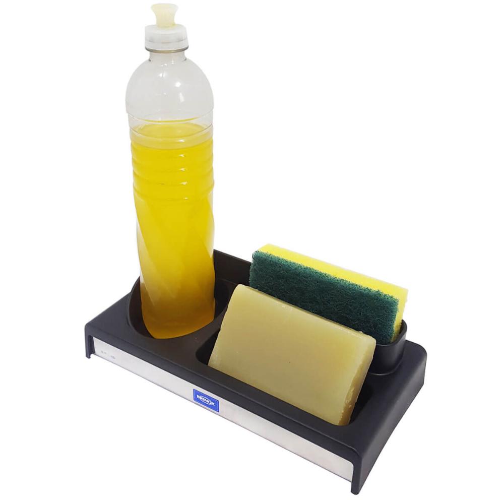 Conjunto 2 Suportes Organizadores para Pia Porta Detergente Esponja e Sabão Brinox Preto