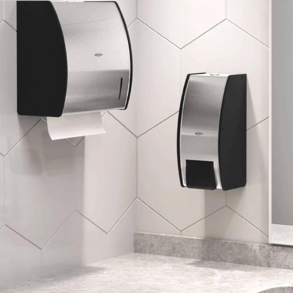 Dispenser de Parede para Sabonete Espuma 800ml Decorline Brinox em Aço Inox e Preto