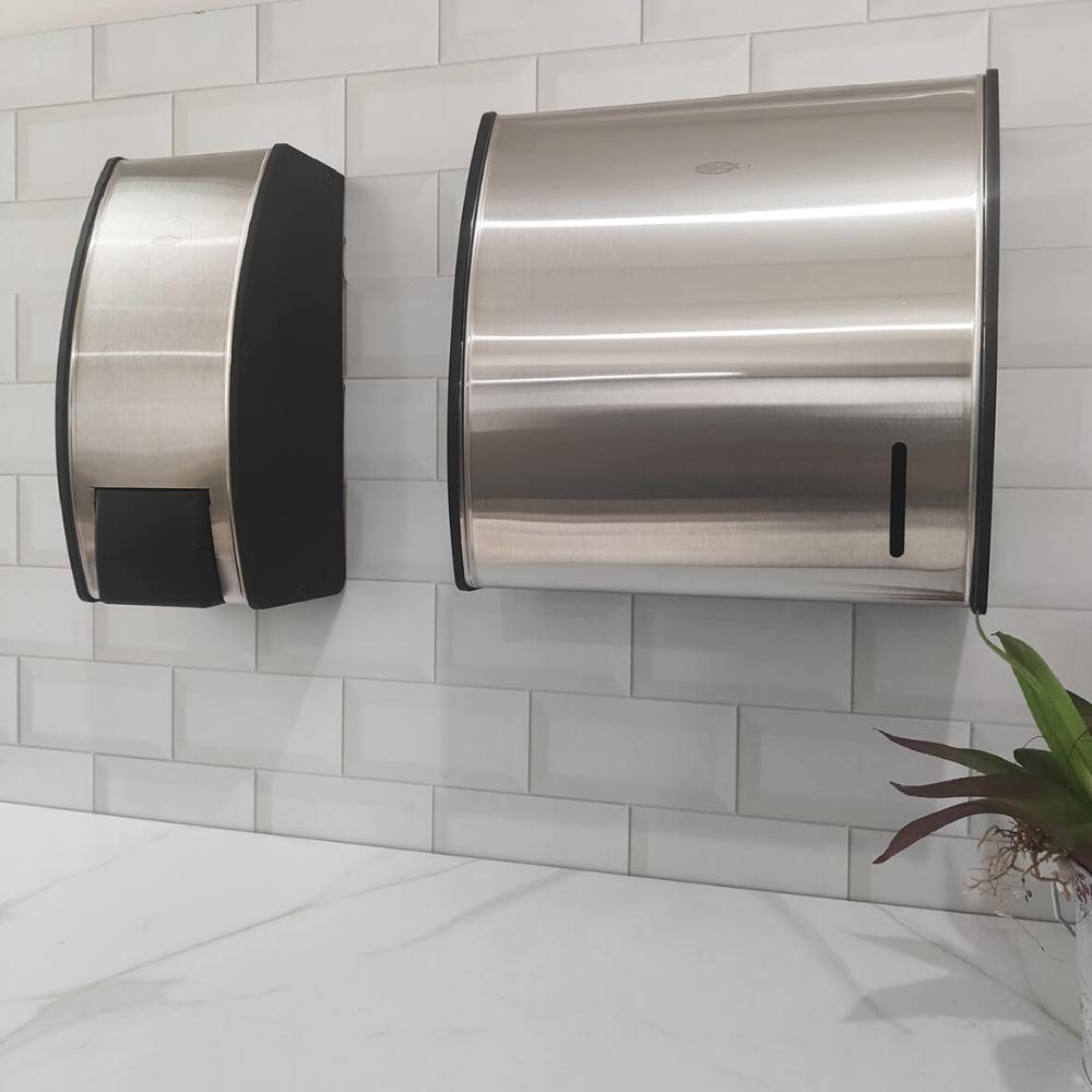 Dispenser de Parede para Sabonete Espuma 800ml Decorline Brinox em Aço Inox e Preto