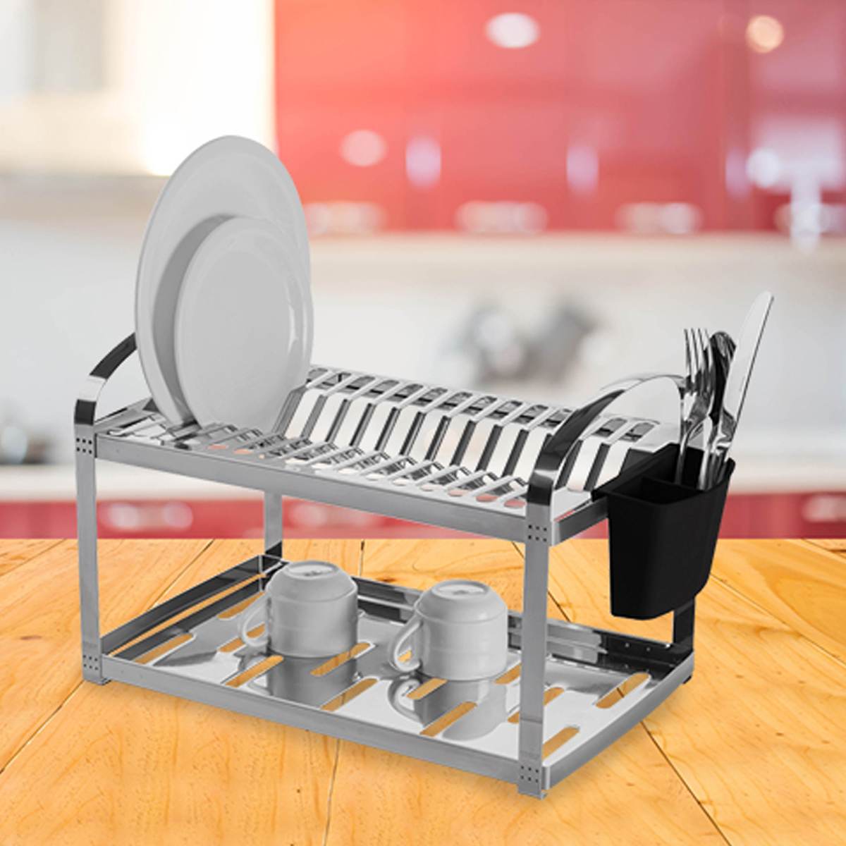 Escorredor Louças 16 Pratos Aço Inox Com Porta Talheres