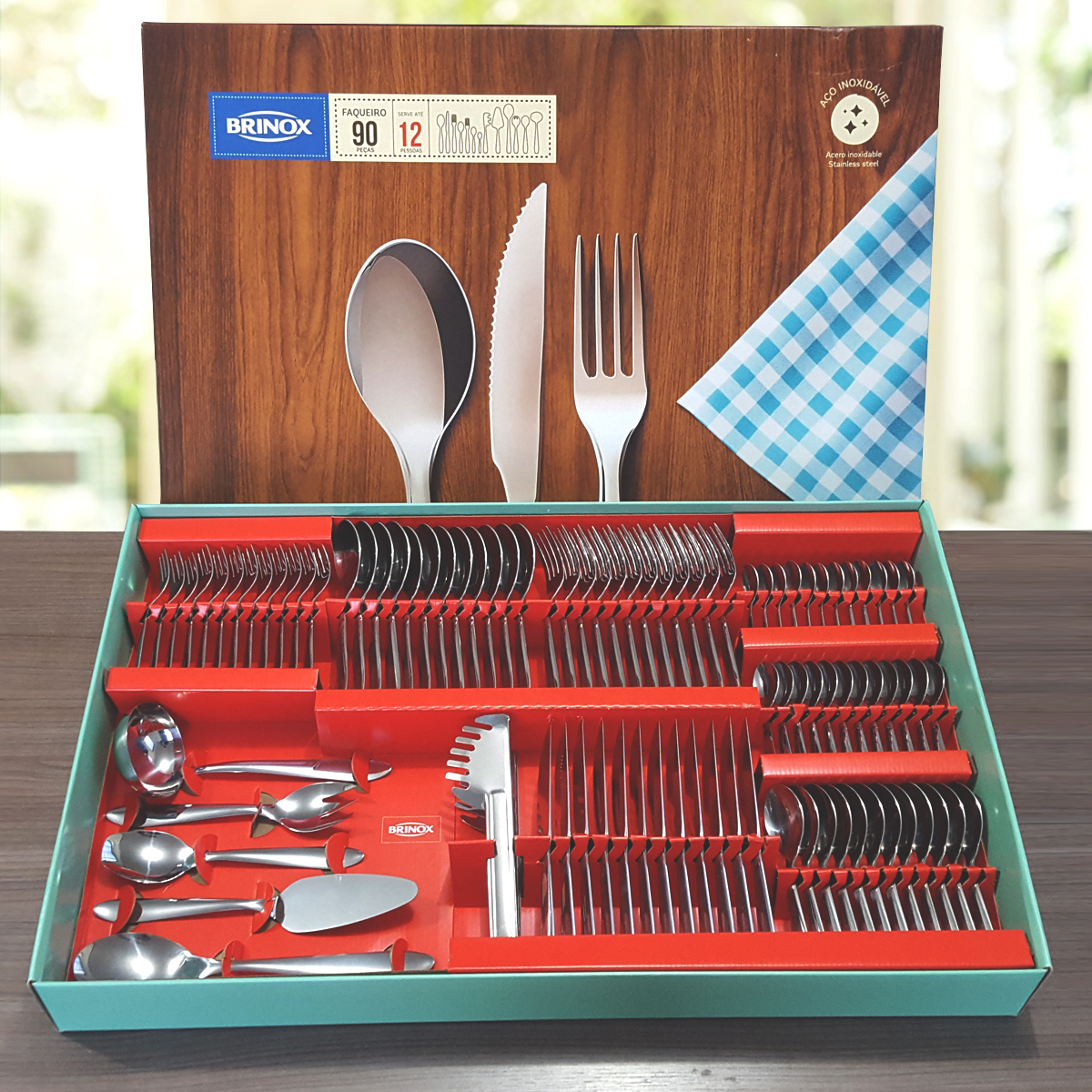 Faqueiro 90 Peças Conjunto de Talher Inox Faca Garfos Concha