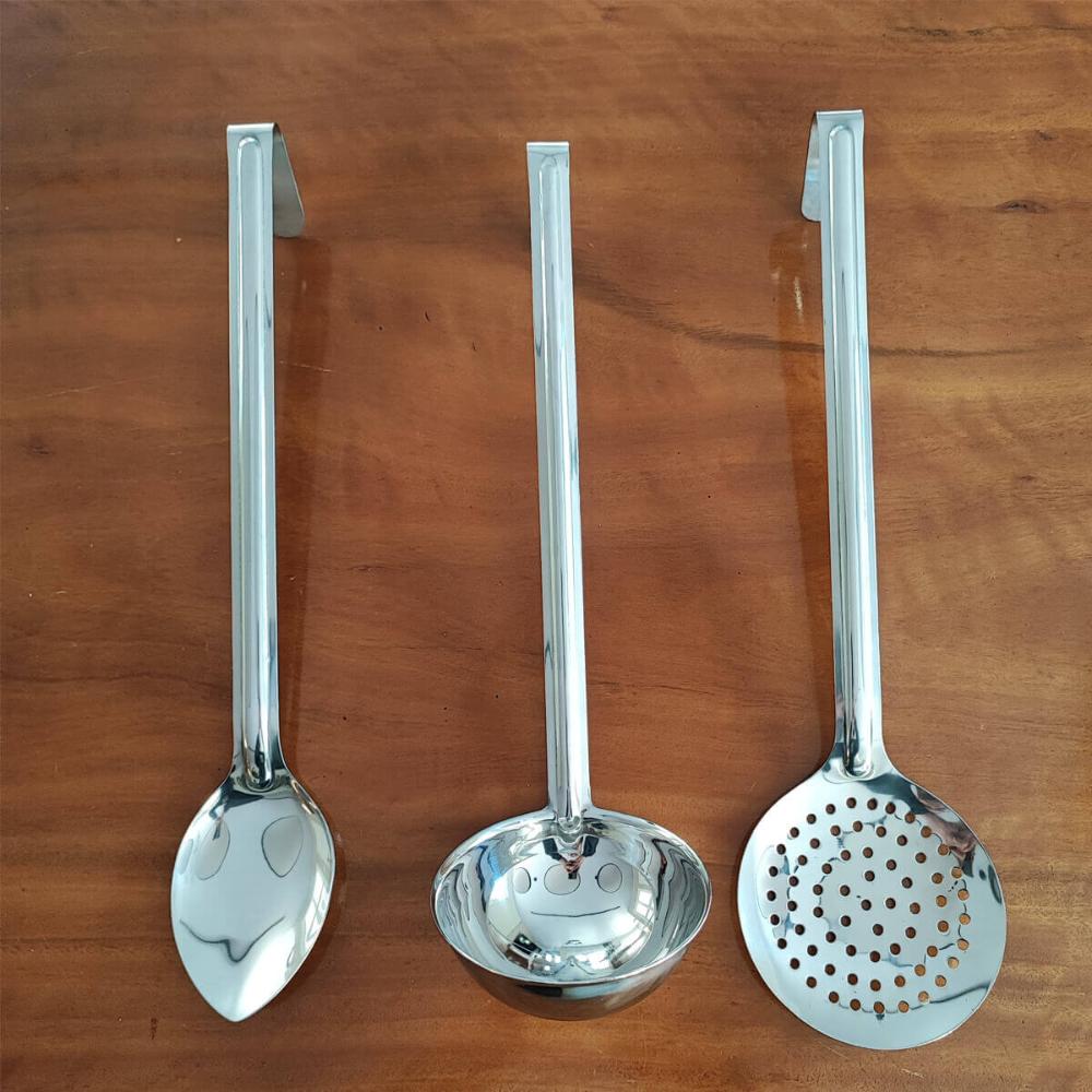 Kit 3 Escumadeiras Grandes para Fritura Cozinha Industrial Restaurante Espumadeiras Brinox