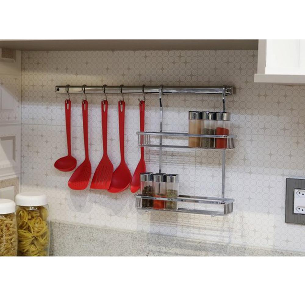 Suporte Barra 40cm Aço Inox E 12 Ganchos Em Aço Cromado