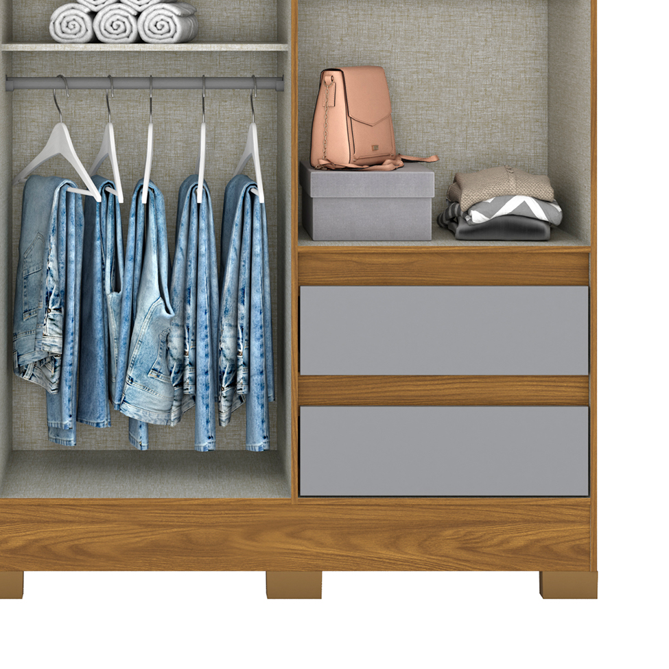 Guarda-Roupa Casal Lema 3 Portas 4 Gavetas Nature e Cinza