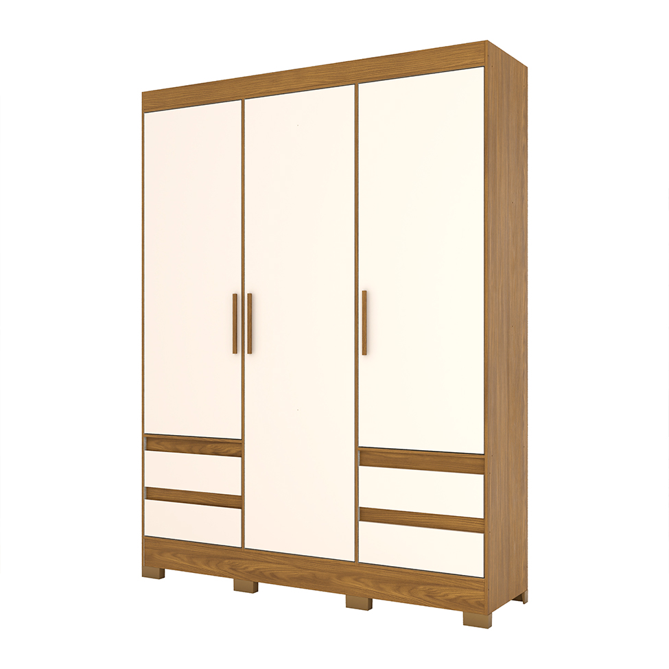 Guarda-Roupa Casal Lema 3 Portas 4 Gavetas Nature e Off White