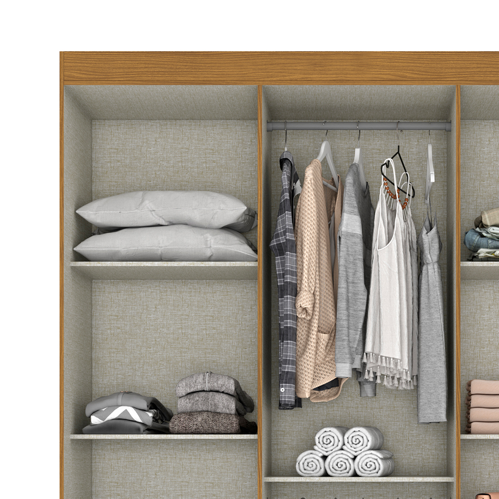 Guarda-Roupa Casal Lema 3 Portas 4 Gavetas Nature e Off White