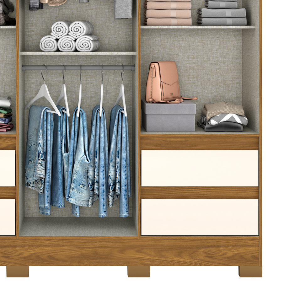 Guarda-Roupa Casal Lema 3 Portas 4 Gavetas Nature e Off White