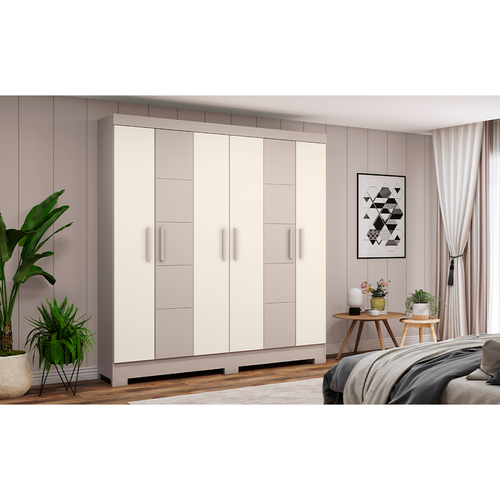 Guarda-Roupa Casal Malbec 4 Portas 2 Gavetas Cristal e Off White