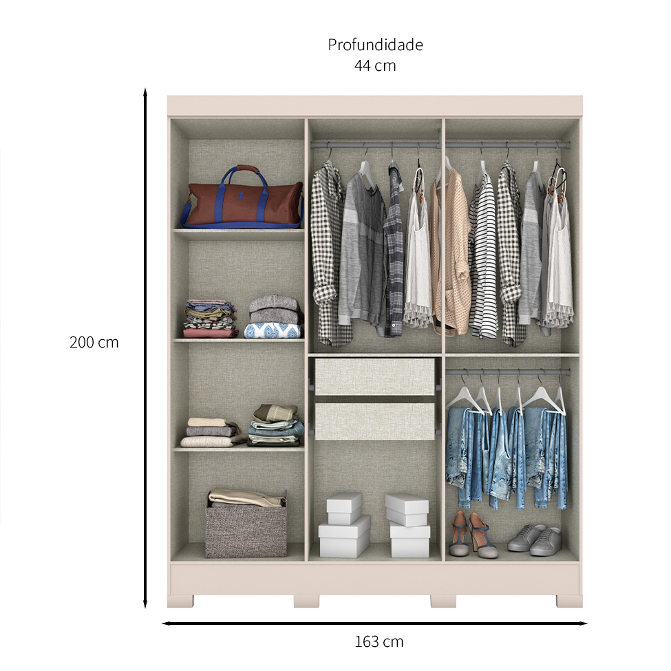 Guarda-Roupa Casal Malbec 4 Portas 2 Gavetas Cristal e Off White