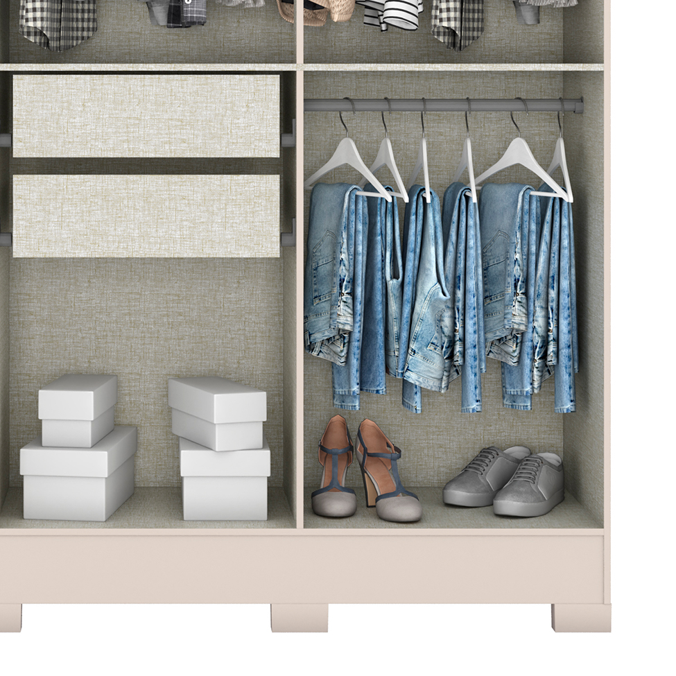 Guarda-Roupa Casal Malbec 4 Portas 2 Gavetas Cristal e Off White