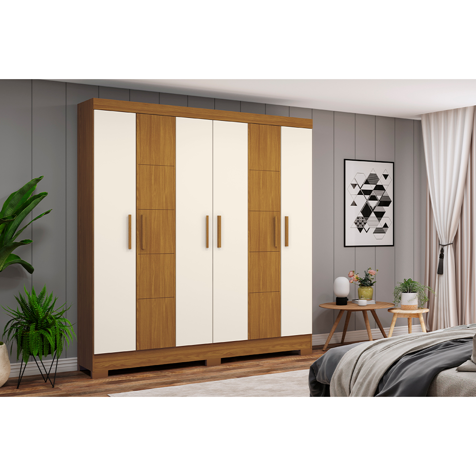 Guarda-Roupa Casal Malbec 4 Portas 2 Gavetas Nature e Off White