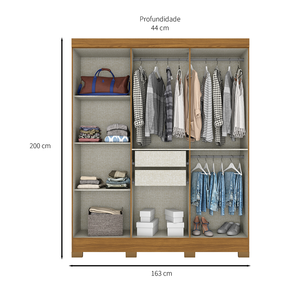 Guarda-Roupa Casal Malbec 4 Portas 2 Gavetas Nature e Off White