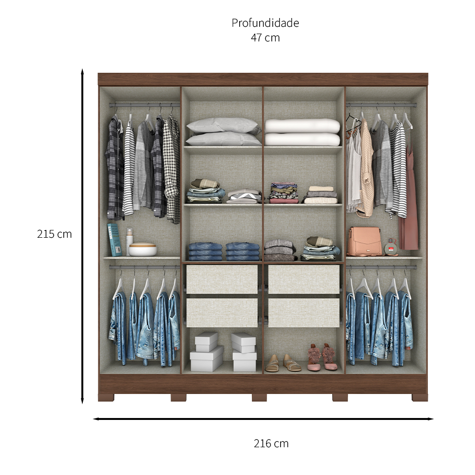 Guarda-Roupa Casal Toscano 8 Portas 4 Gavetas Castanho