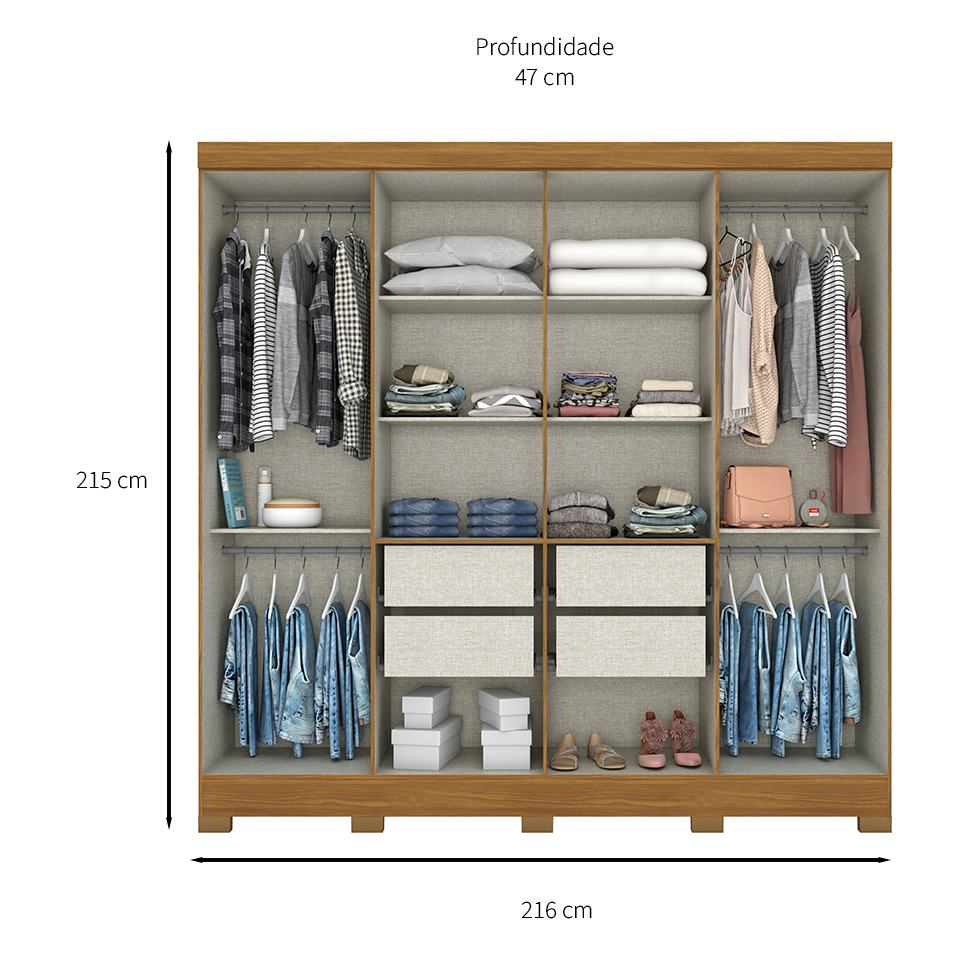 Guarda-Roupa Casal Toscano 8 Portas 4 Gavetas Nature e Off White