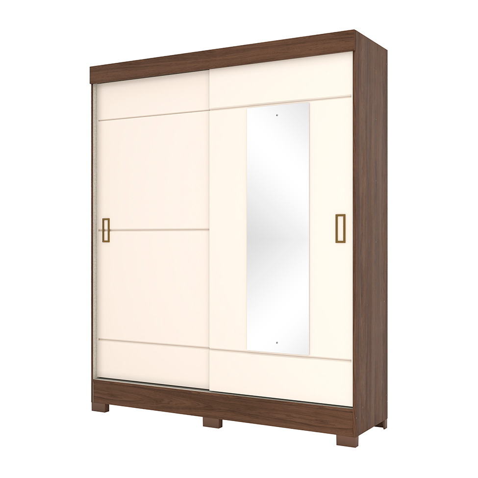 Guarda-Roupa Casal com Espelho Amsterdã 2 Portas 2 Gavetas Castanho e Off White