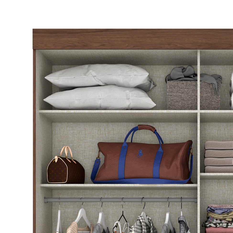 Guarda-Roupa Casal com Espelho Amsterdã 2 Portas 2 Gavetas Castanho e Off White