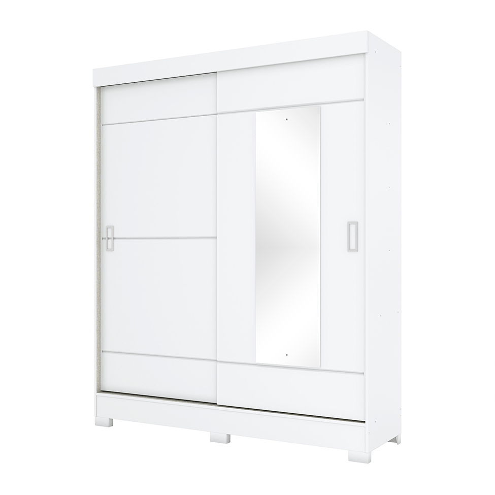 Guarda-Roupa Casal com Espelho Amsterdã Flex 2 Portas 2 Gavetas Branco e Rosa Chá