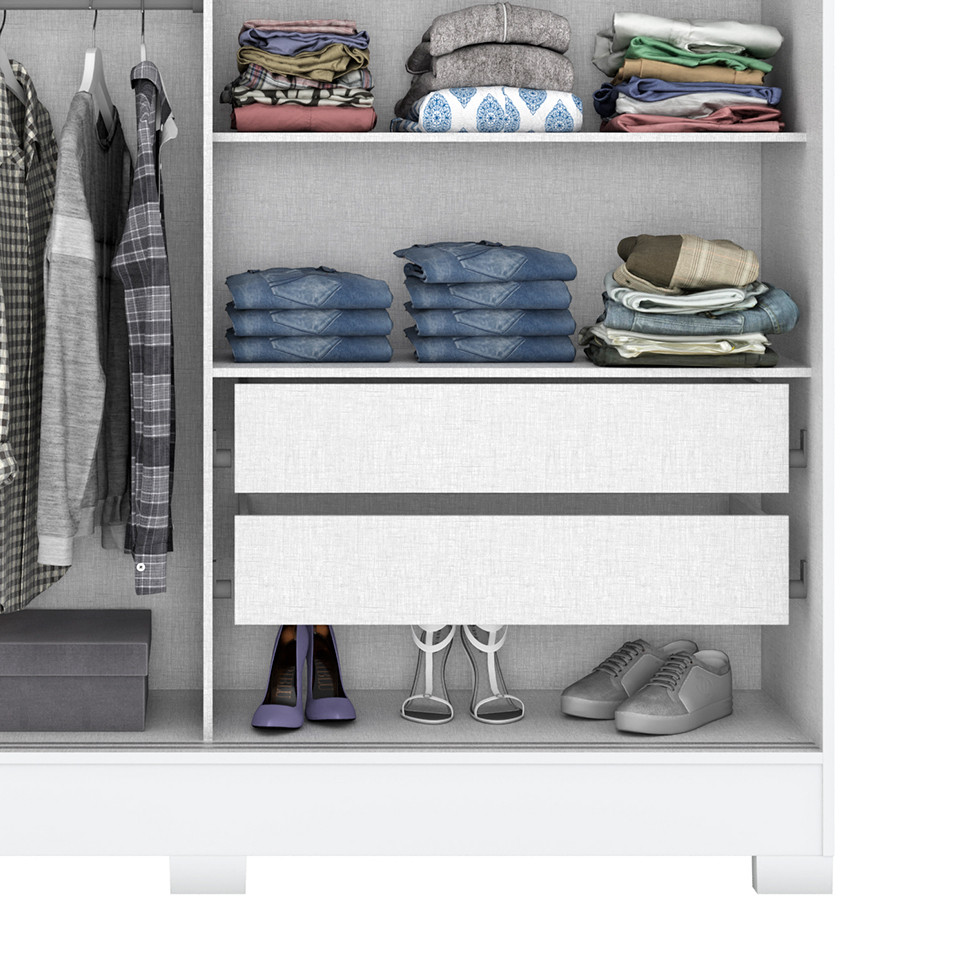 Guarda-Roupa Casal com Espelho Amsterdã Flex 2 Portas 2 Gavetas Branco e Rosa Chá