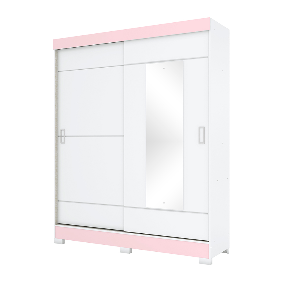 Guarda-Roupa Casal com Espelho Amsterdã Flex 2 Portas 2 Gavetas Branco e Rosa Chá