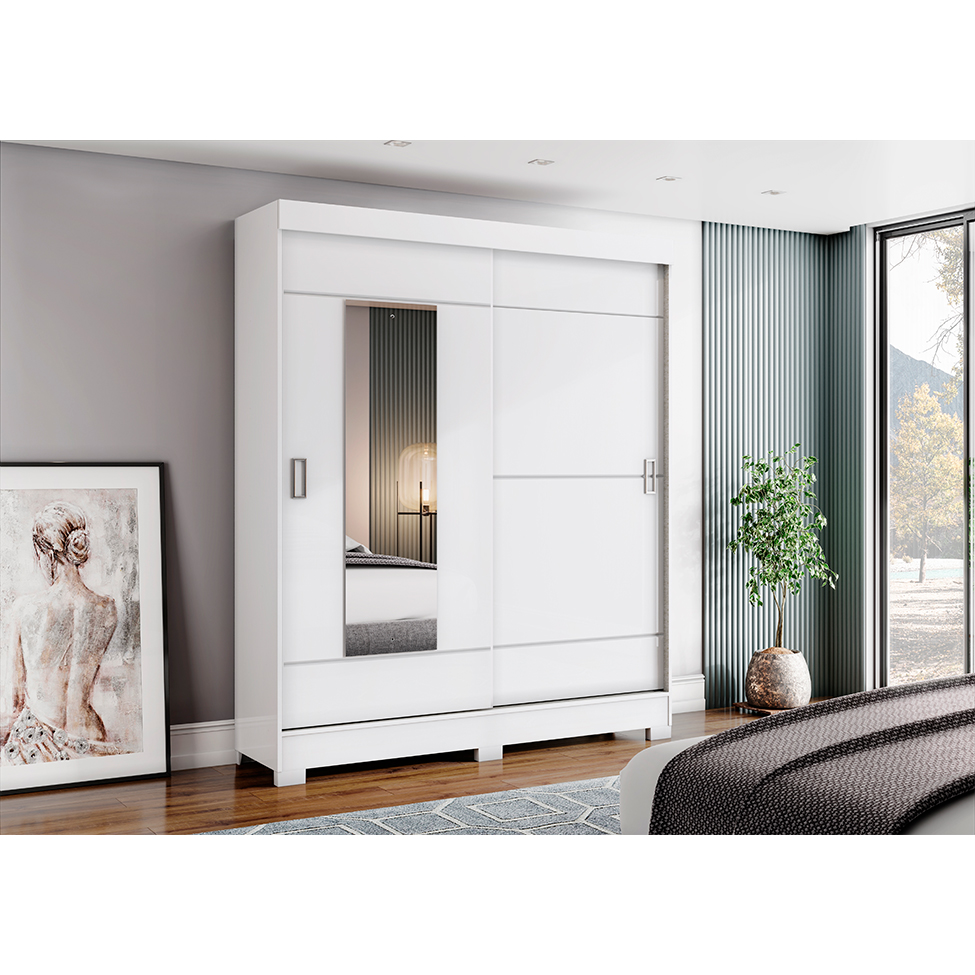 Guarda-Roupa Casal com Espelho Amsterdã Flex 2 Portas 2 Gavetas Branco e Rosa Chá