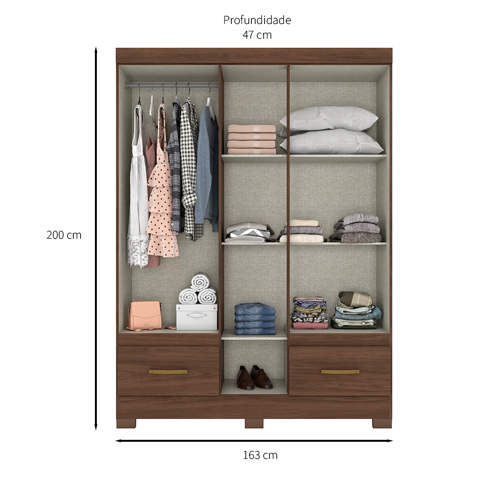 Guarda-Roupa Casal com Espelho Chale 5 Portas 2 Gavetas Castanho