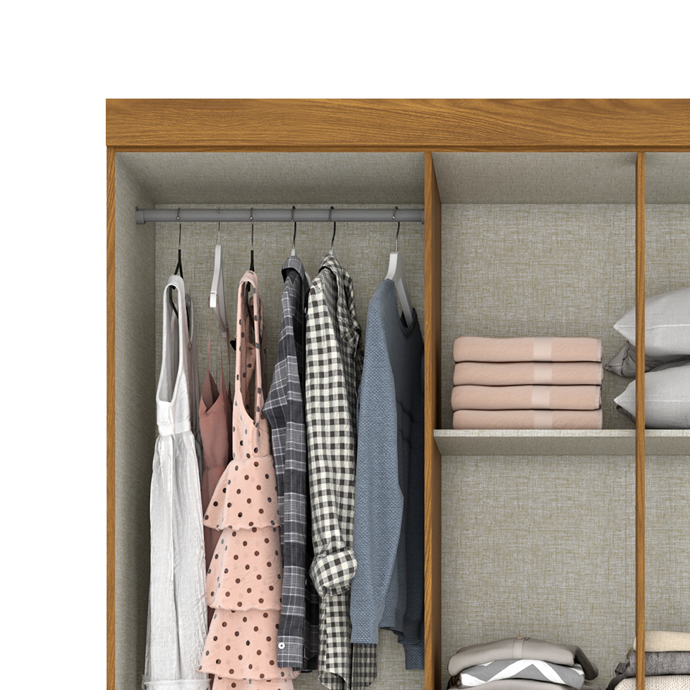 Guarda-Roupa Casal com Espelho Chale 5 Portas 2 Gavetas Nature e Off White
