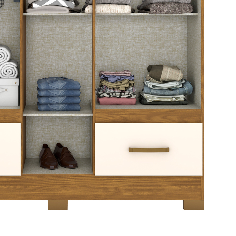 Guarda-Roupa Casal com Espelho Chale 5 Portas 2 Gavetas Nature e Off White