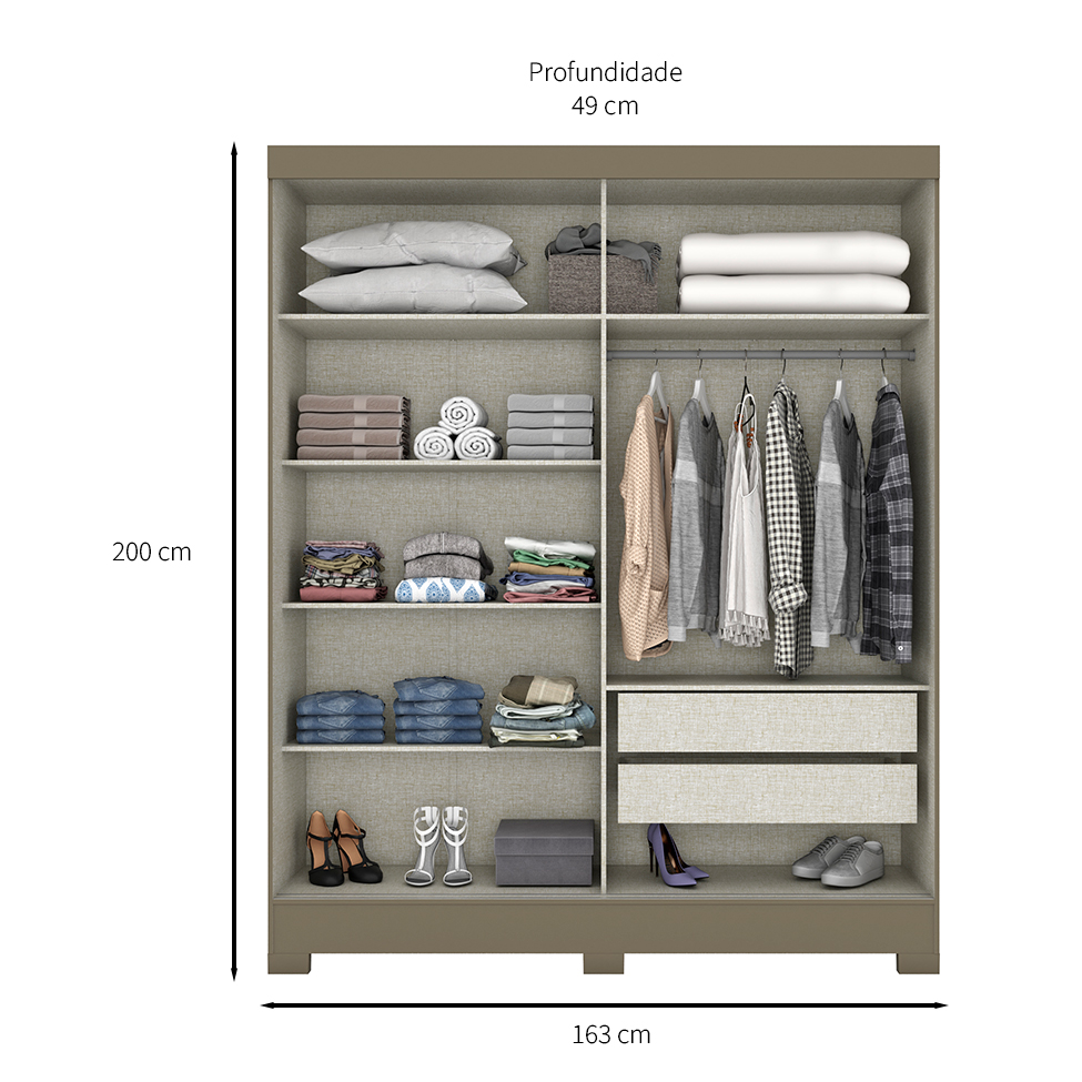 Guarda-Roupa Casal com Espelho Istambul 2 Portas Duna e Cristal