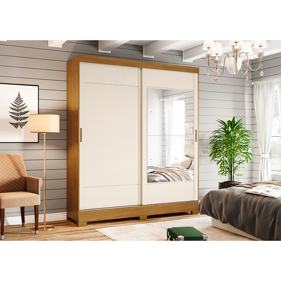Guarda-Roupa Casal com Espelho Istambul 2 Portas Nature e Off White
