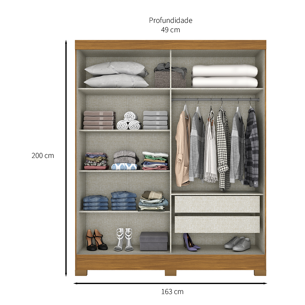 Guarda-Roupa Casal com Espelho Istambul 2 Portas Nature e Off White