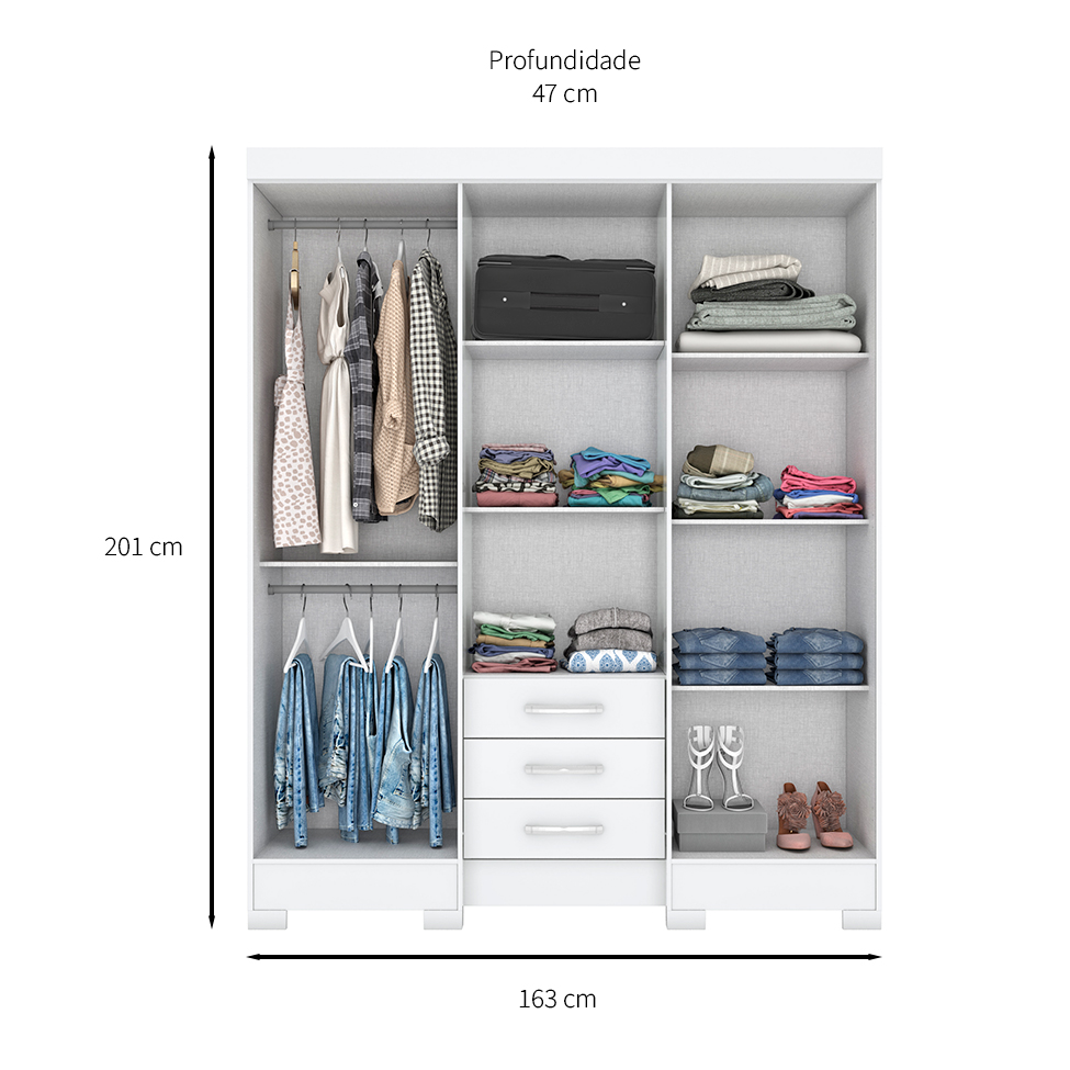 Guarda-Roupa Casal com Espelho Mentor 6 Portas 3 Gavetas Branco