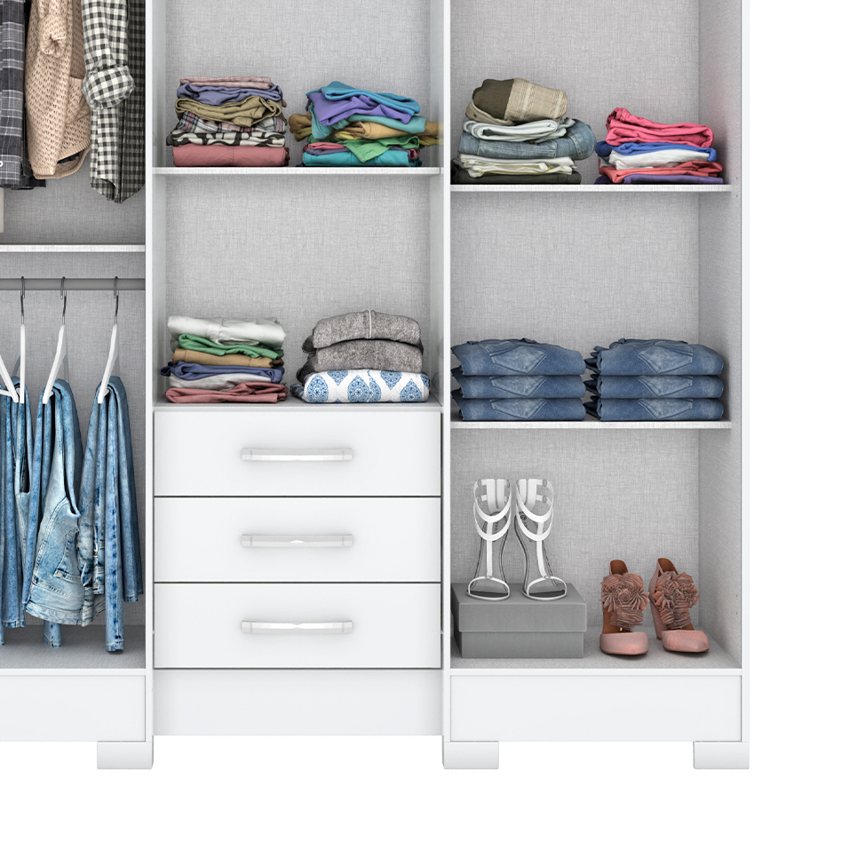 Guarda-Roupa Casal com Espelho Mentor 6 Portas 3 Gavetas Branco