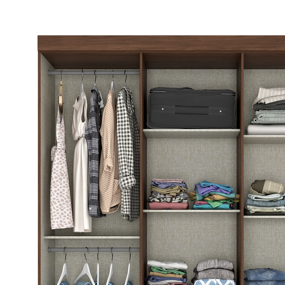 Guarda-Roupa Casal com Espelho Mentor 6 Portas 3 Gavetas Castanho