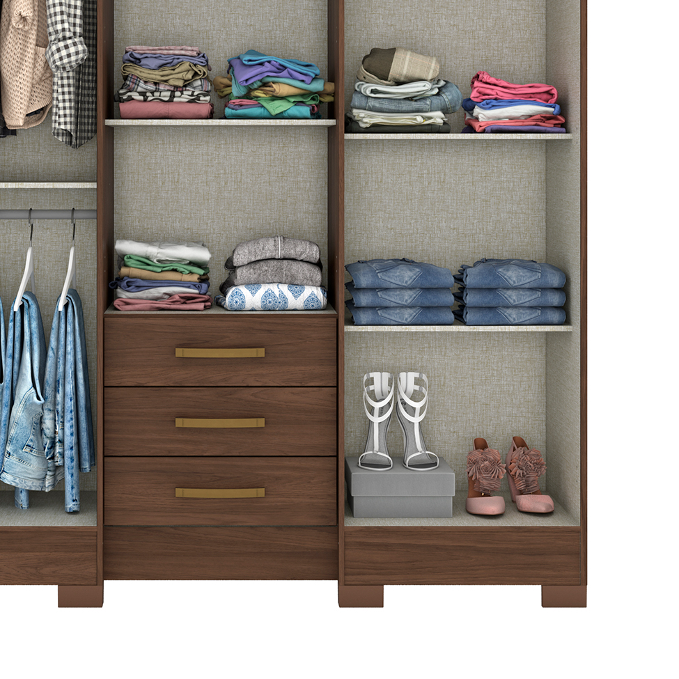 Guarda-Roupa Casal com Espelho Mentor 6 Portas 3 Gavetas Castanho