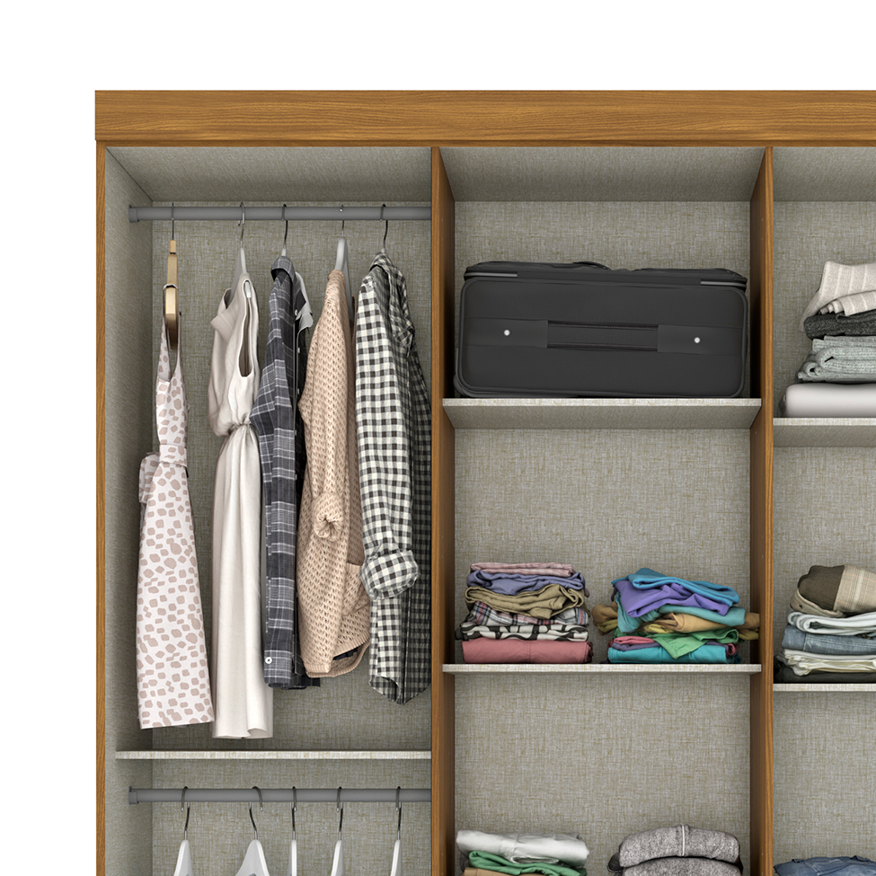 Guarda-Roupa Casal com Espelho Mentor 6 Portas 3 Gavetas Nature e Cinza