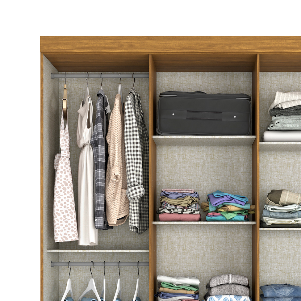 Guarda-Roupa Casal com Espelho Mentor 6 Portas 3 Gavetas Nature e Off White