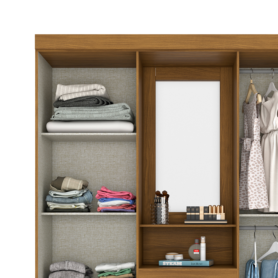 Guarda-Roupa Casal com Espelho Nápole 4 Portas 3 Gavetas Nature e Cinza