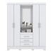 Guarda-Roupa Casal com Espelho Nápole Flex 4 Portas 3 Gavetas Branco e Rosa Chá