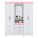 Guarda-Roupa Casal com Espelho Nápole Flex 4 Portas 3 Gavetas Branco e Rosa Chá