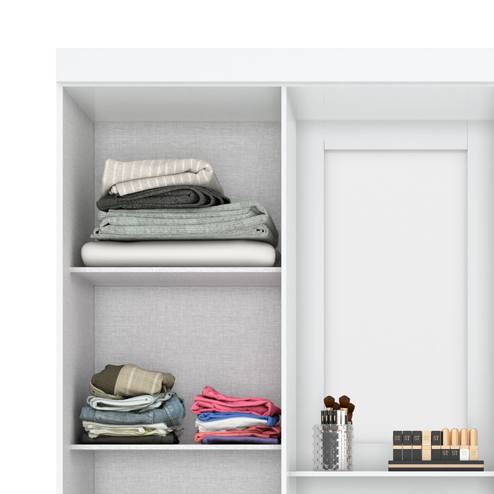 Guarda-Roupa Casal com Espelho Nápole Flex 4 Portas 3 Gavetas Branco e Rosa Chá