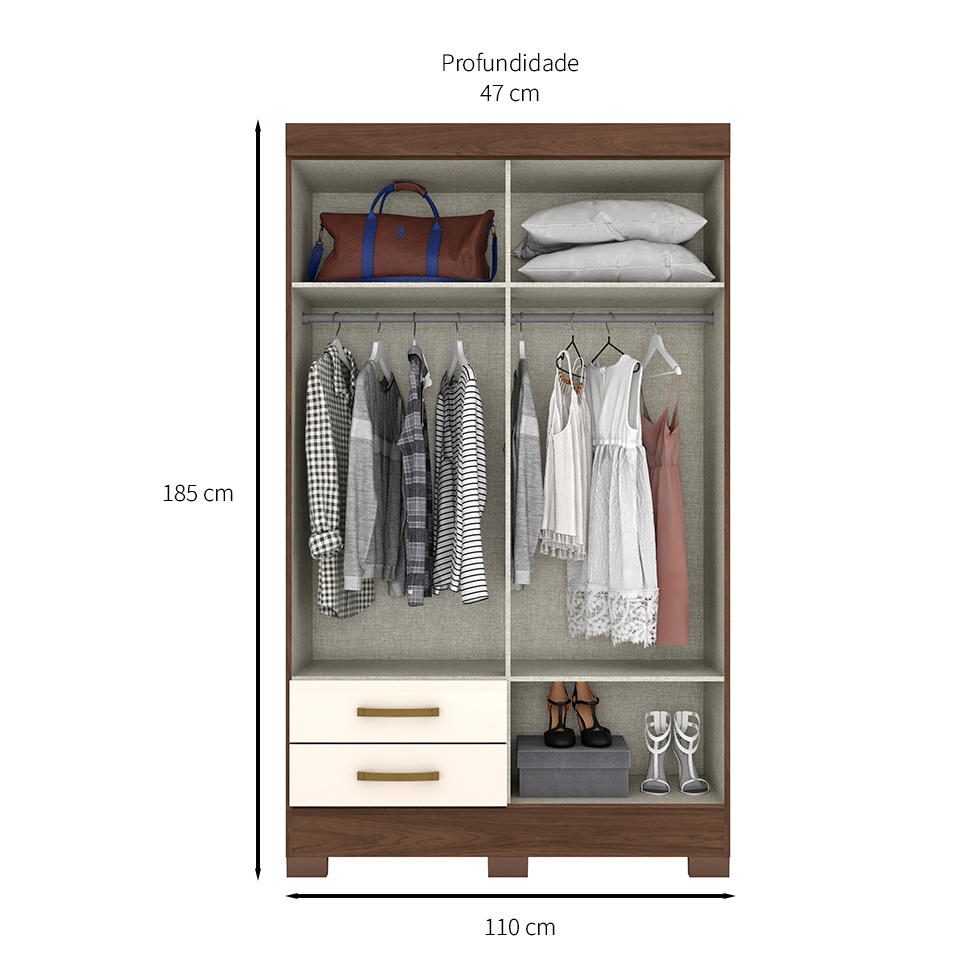 Guarda-Roupa Solteiro Fabuloso 4 Portas 2 Gavetas Castanho e Off White