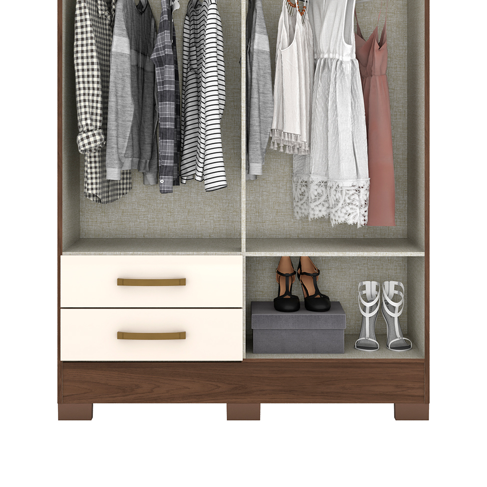 Guarda-Roupa Solteiro Fabuloso 4 Portas 2 Gavetas Castanho e Off White
