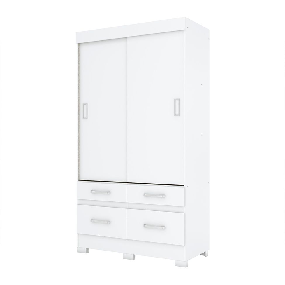 Guarda-Roupa Solteiro Marel Flex 2 Portas 4 Gavetas Branco e Rosa Chá