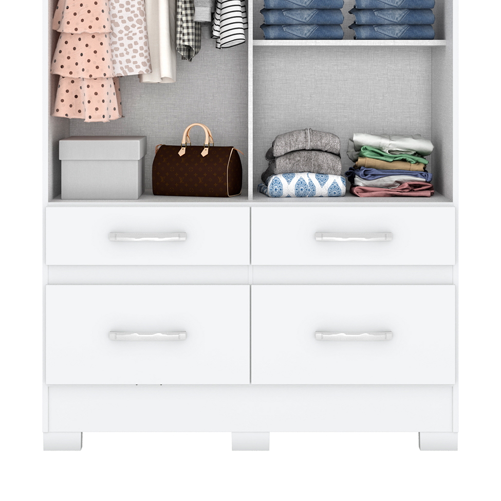 Guarda-Roupa Solteiro Marel Flex 2 Portas 4 Gavetas Branco e Rosa Chá