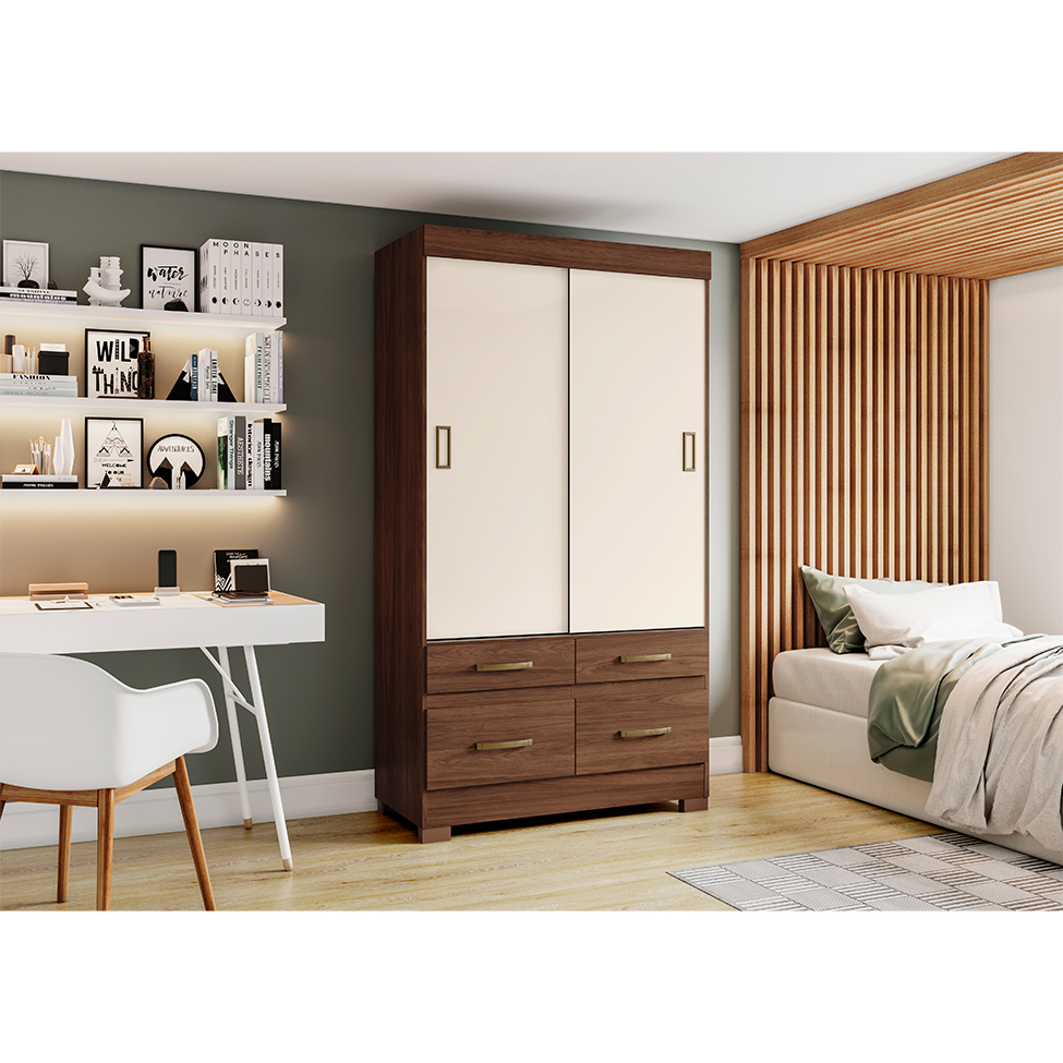 Guarda-Roupa Solteiro Marel Flex 2 Portas 4 Gavetas Carvalho e Off White