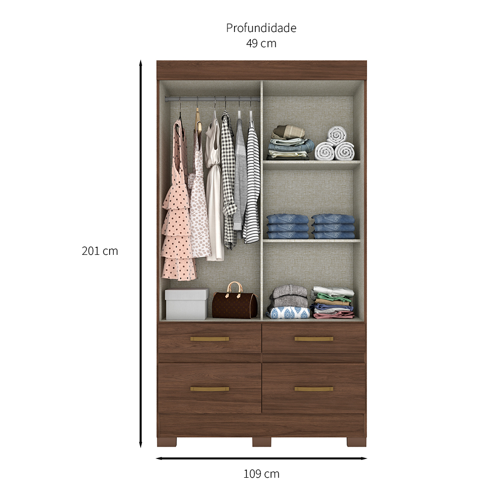 Guarda-Roupa Solteiro Marel Flex 2 Portas 4 Gavetas Carvalho e Off White